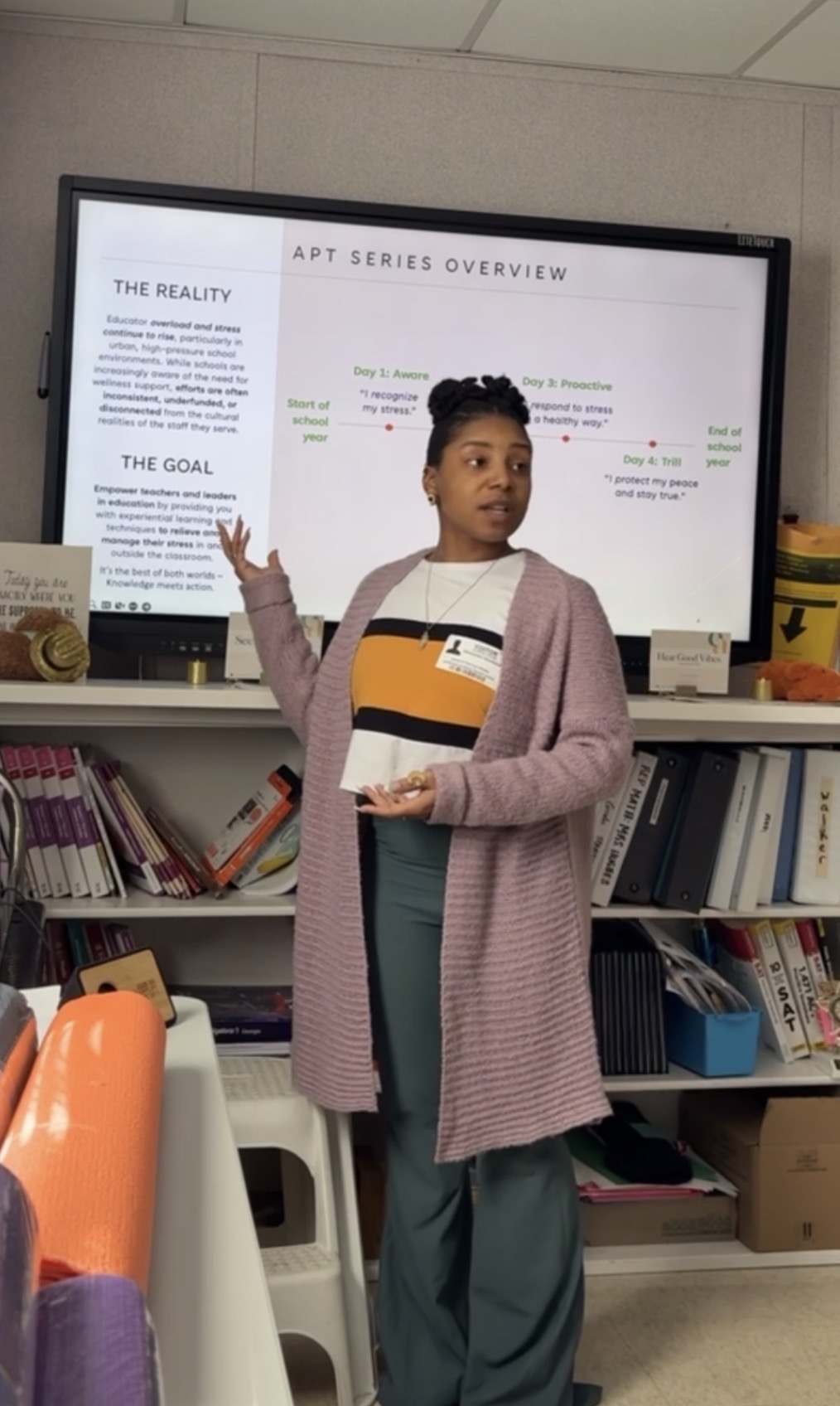 Ally presenting at a wellness seminar